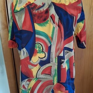 Vintage Alfred Dunner Colorful Abstract Blouse - Red, Blue, Yellow